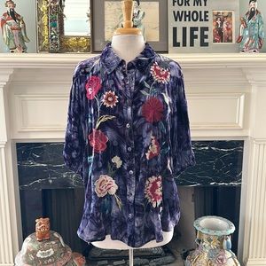 NWT “Johnny Was” Embroidered purple velvet blouse